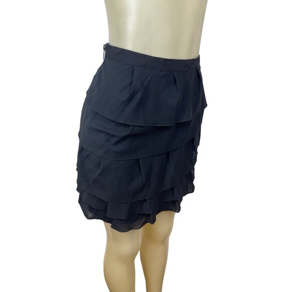 The Limited Womens Tiered Black Ruffle Mini Skirt W/ Side Zipper Size 6 - New - Picture 2 of 8
